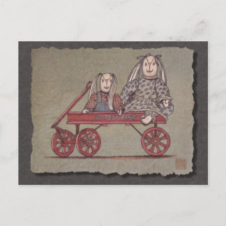 Red Wagon, Rabbit & Dolls Postcard