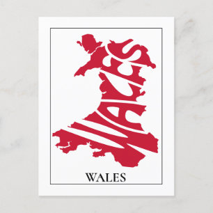 Red Wales Typography Map Personalized Postcard