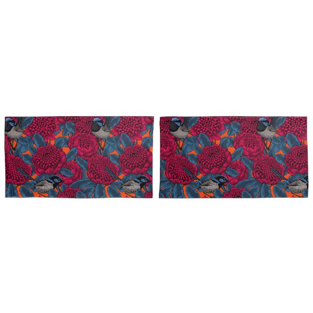 Red waratah and fairy wrens pillowcase (Front-Set)