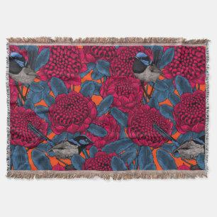 Red waratah and fairy wrens throw blanket