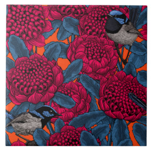 Red waratah and fairy wrens tile