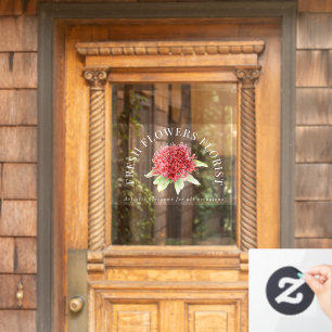 Red waratah floral business watercolor window cling