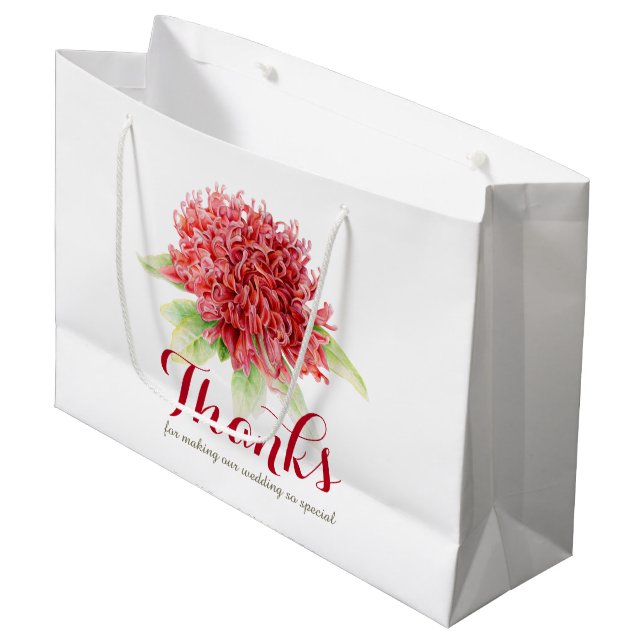 Red waratah flower art merci sacs mariages (Devant Angle)