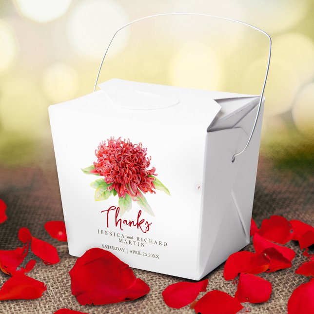 Red waratah flower art thank you custom favor box (Creator Uploaded)