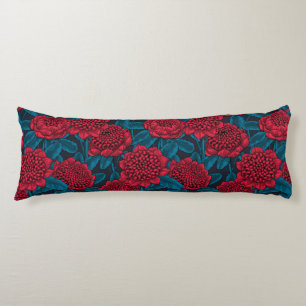 Red waratah flowers body pillow