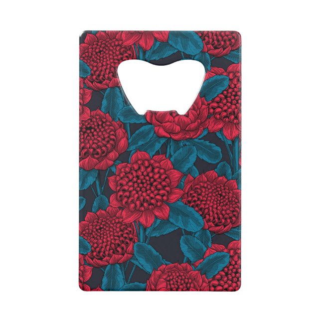 Red waratah flowers credit card bottle opener (Front)