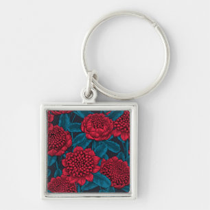 Red waratah flowers keychain