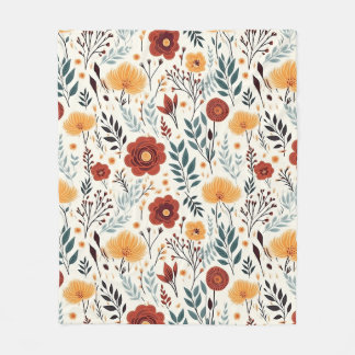 Red Warm Autumn Florals Fleece Blanket