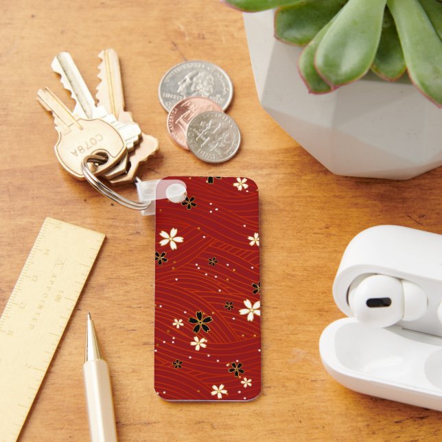Red Washi Paper Aluminum Rectangle Keychain (Desk)