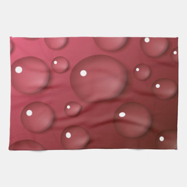 Red Water Drop Pattern Kitchen Towel (Horizontal)