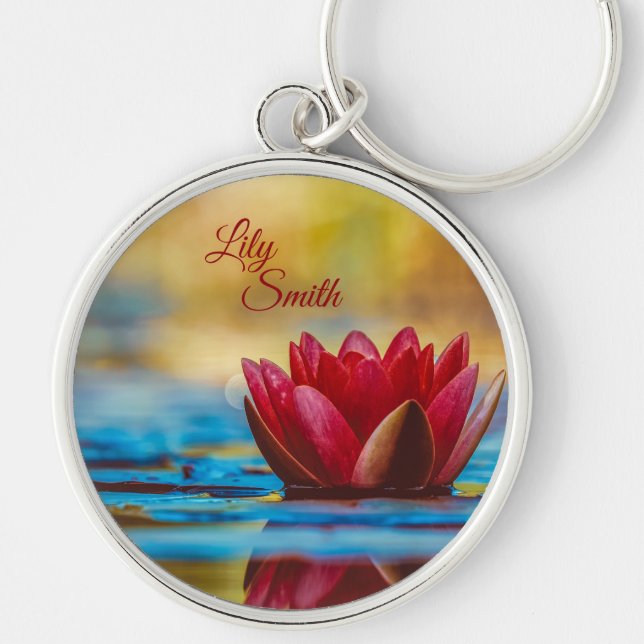 Red Water Lilly *personalize* Keychain (Front)