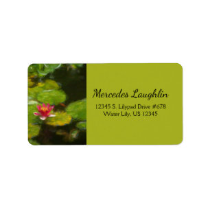 Red Water Lily Blossom Impressionistic Digital Art Label