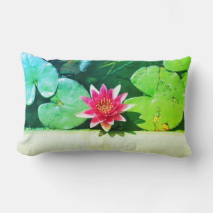 Red Water Lily Green Plants Cushion Throw Pillow