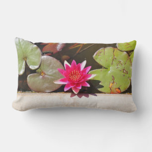 Red Water Lily Green Plants Cushion Throw Pillow