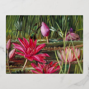 Red Water Lily of India- Marianne North Foil Holiday Postcard