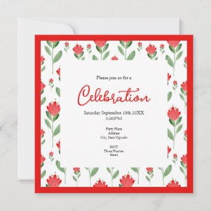 Red Watercolor Abstract Flower Pattern Invitation