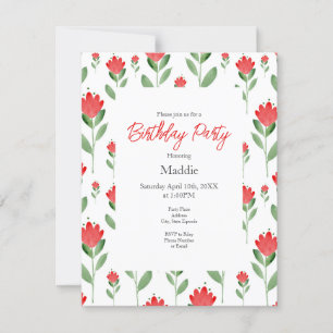 Red Watercolor Abstract Flower Pattern  Invitation