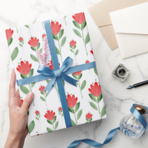 Red Watercolor Abstract Flower Pattern Wrapping Paper