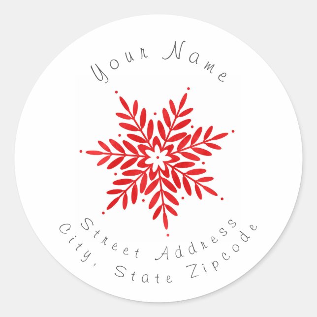 'Red Watercolor Abstract Snowflake'  Labels (Front)