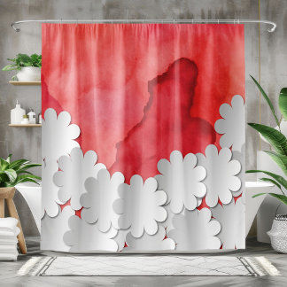 Red Watercolor and White Flowers