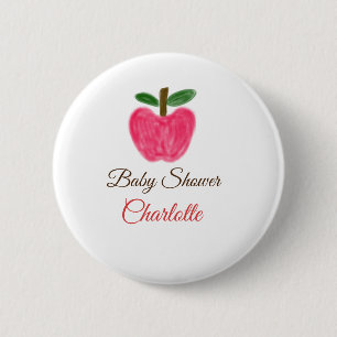 Red Watercolor apple baby shower add name title 2 Inch Round Button