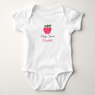 Red Watercolor apple baby shower add name title Bodysuit
