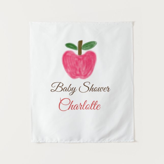 Red Watercolor apple baby shower add name title Tapestry (Front)