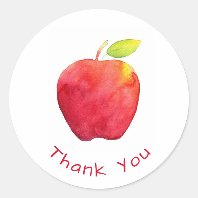 Red Watercolor Apple Classic Round Sticker (Front)