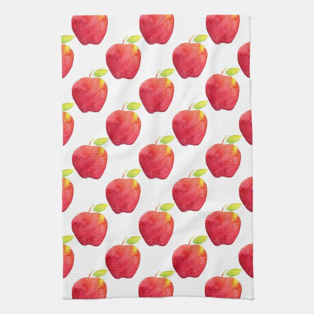 Red Watercolor Apple Pattern Kitchen Towel (Vertical)