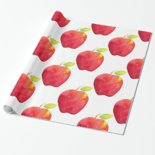 Red Watercolor Apple Pattern Wrapping Paper