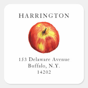 Red Watercolor Apple Return Address Square Sticker