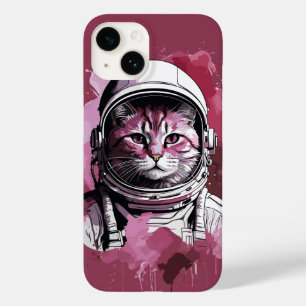 Red Watercolor Astronaut Cat Case-Mate iPhone 14 Case