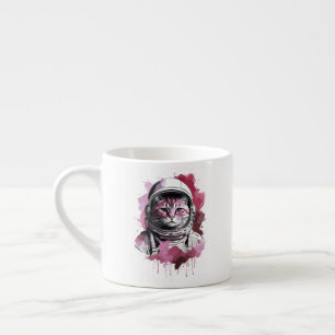 Red Watercolor Astronaut Cat Espresso Cup