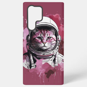 Red Watercolor Astronaut Cat Samsung Galaxy Case
