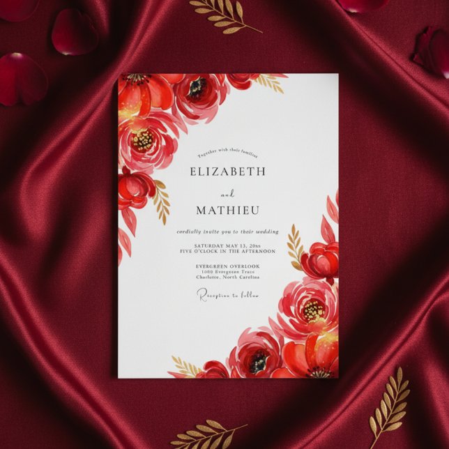 Red Watercolor Bloom Wedding Invitation (Creator Uploaded)