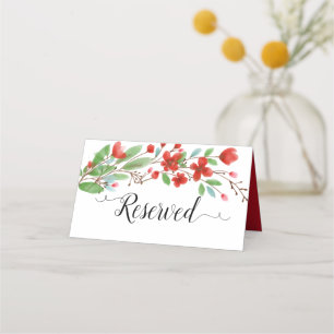 Red Watercolor Blossoms Elegant Wedding Reserved Place Card