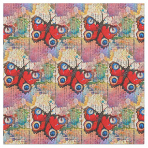 Red Watercolor Butterflies Pattern Vintage Cute Fabric