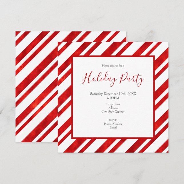 Red Watercolor Candy Cane Stripes Invitation (Front/Back)