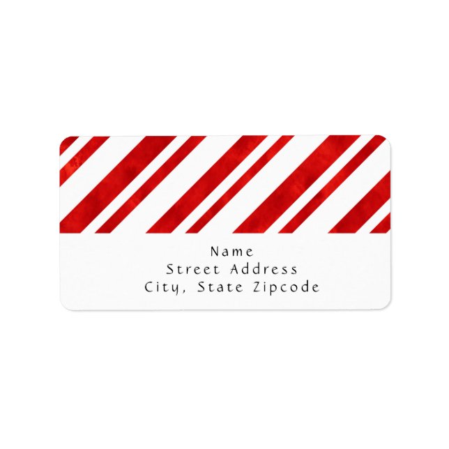 Red Watercolor Candy Cane Stripes Label (Front)