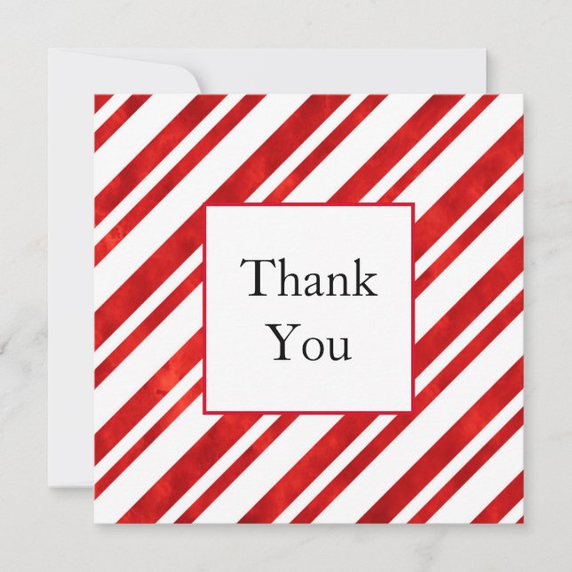 Red Watercolor Candy Cane Stripes Thank You Card (Front)