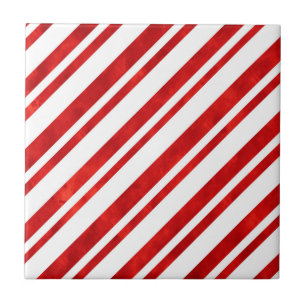 Red Watercolor Candy Cane Stripes Tile