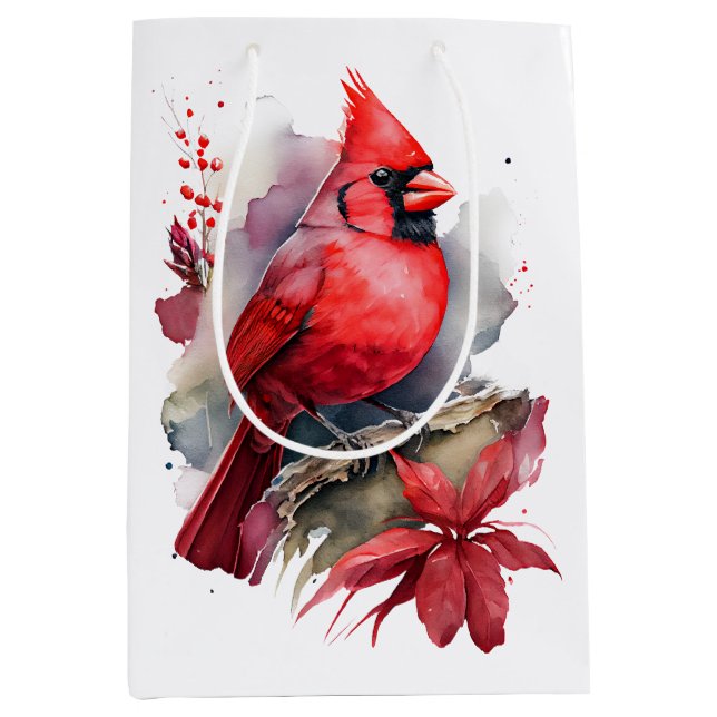 Red Watercolor Cardinal Medium Gift Bag (Front)