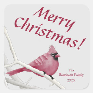 Red Watercolor Cardinal Merry Christmas Square Sticker