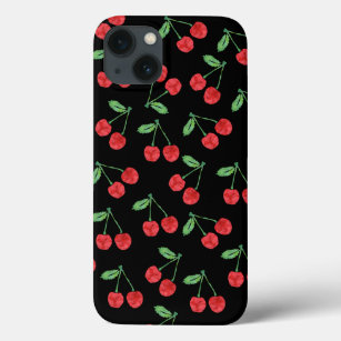 Red Watercolor Cherry Fruit Pattern iPhone 13 Case