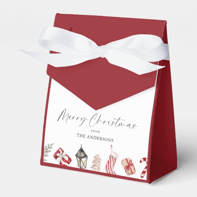 Red Watercolor Christmas Border Favor Box (Front Side)