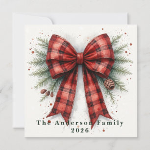 Red Watercolor Christmas Bow Holiday Card