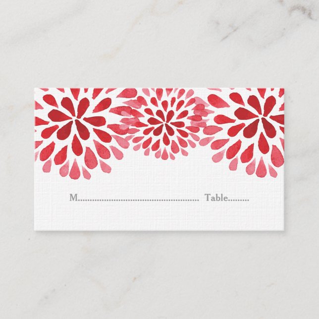 Red Watercolor Chrysanthemum Place Cards (Front)