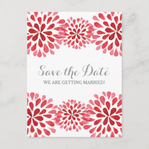 Red Watercolor Chrysanthemum Save the Date Announcement Postcard