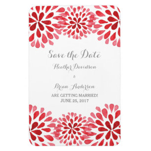 Red Watercolor Chrysanthemum Save the Date Magnet