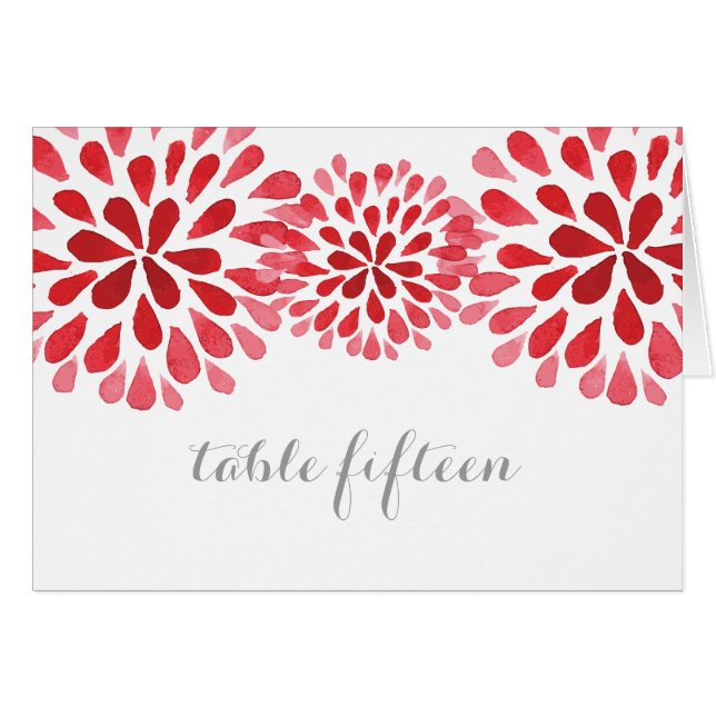 Red Watercolor Chrysanthemum Table Card (Front Horizontal)